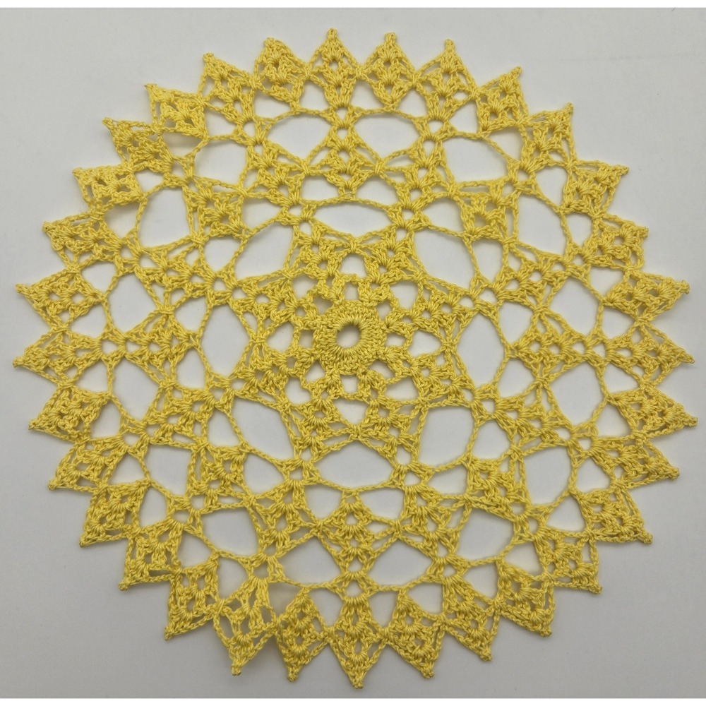Vintage Yellow Crochet Doily Round Handmade Lace 10″ Table Dresser Decor